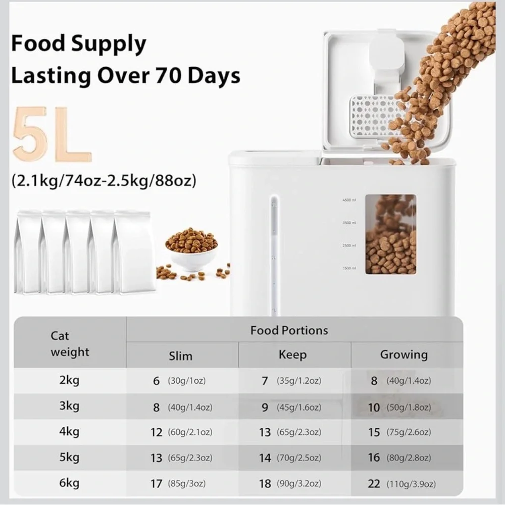 Automatic Cat Feeder and Water Dispenser, 4L Cat Waterer & 5L Cat Food